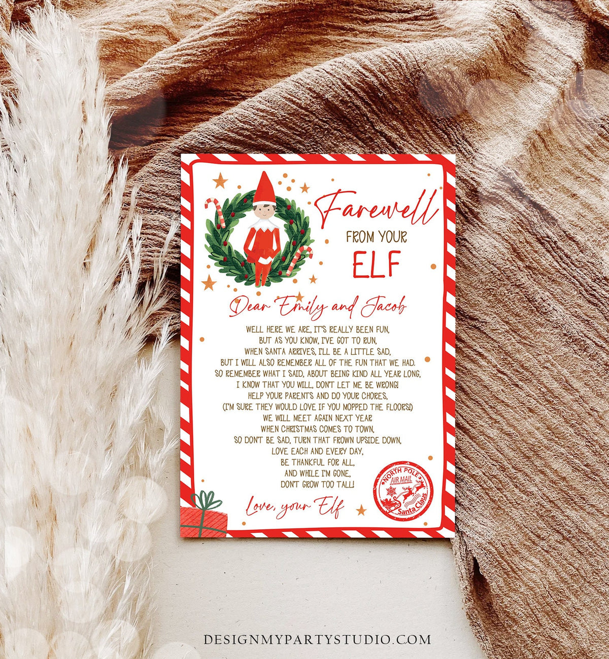 Editable Elf Goodbye Letter Farewell Letter Christmas Goodbye from Your Elf Christmas Elf Letter Santa Claus Poem Printable Template 0358