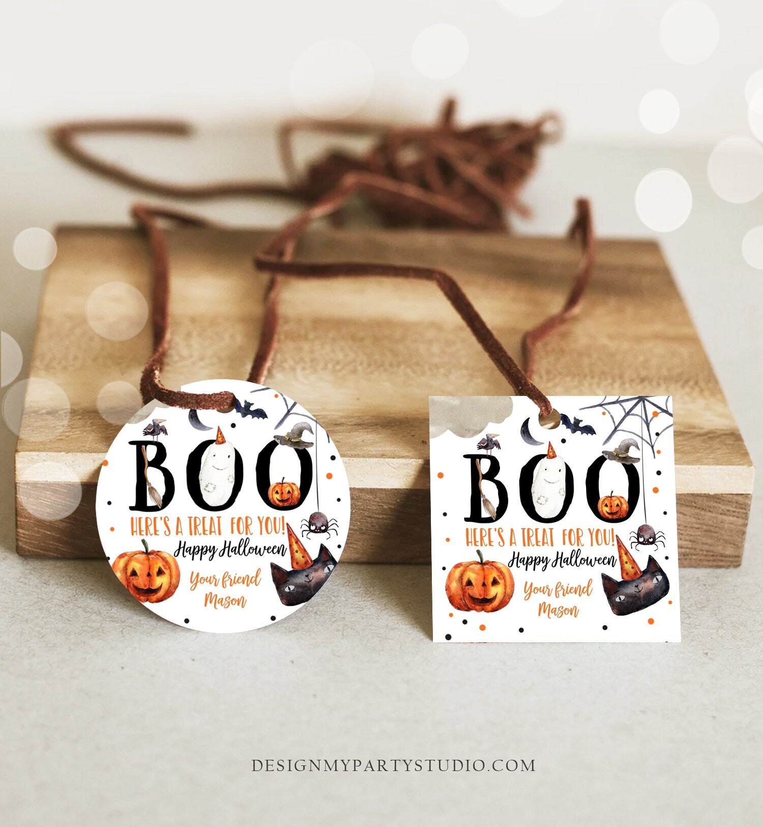 Editable Halloween Favor Tags Boo Gift Tags Costume Party Trick Or Treat Sticker Round Birthday Party Download Printable Template Corjl 0261