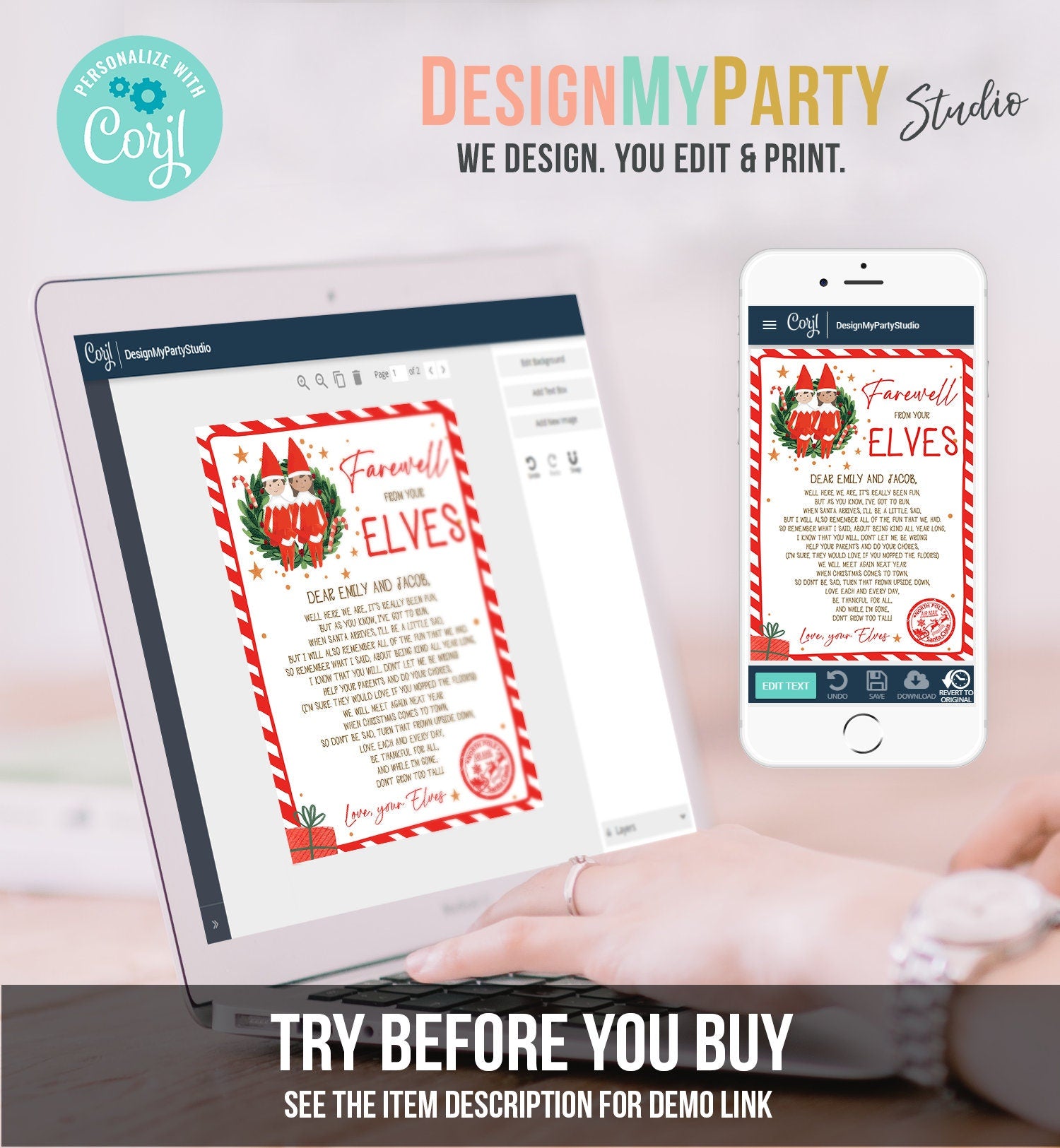 Editable Elf Goodbye Letter Farewell Letter Christmas Goodbye from Your Elves Christmas Elf Letter Santa Claus Poem Printable Template 0358