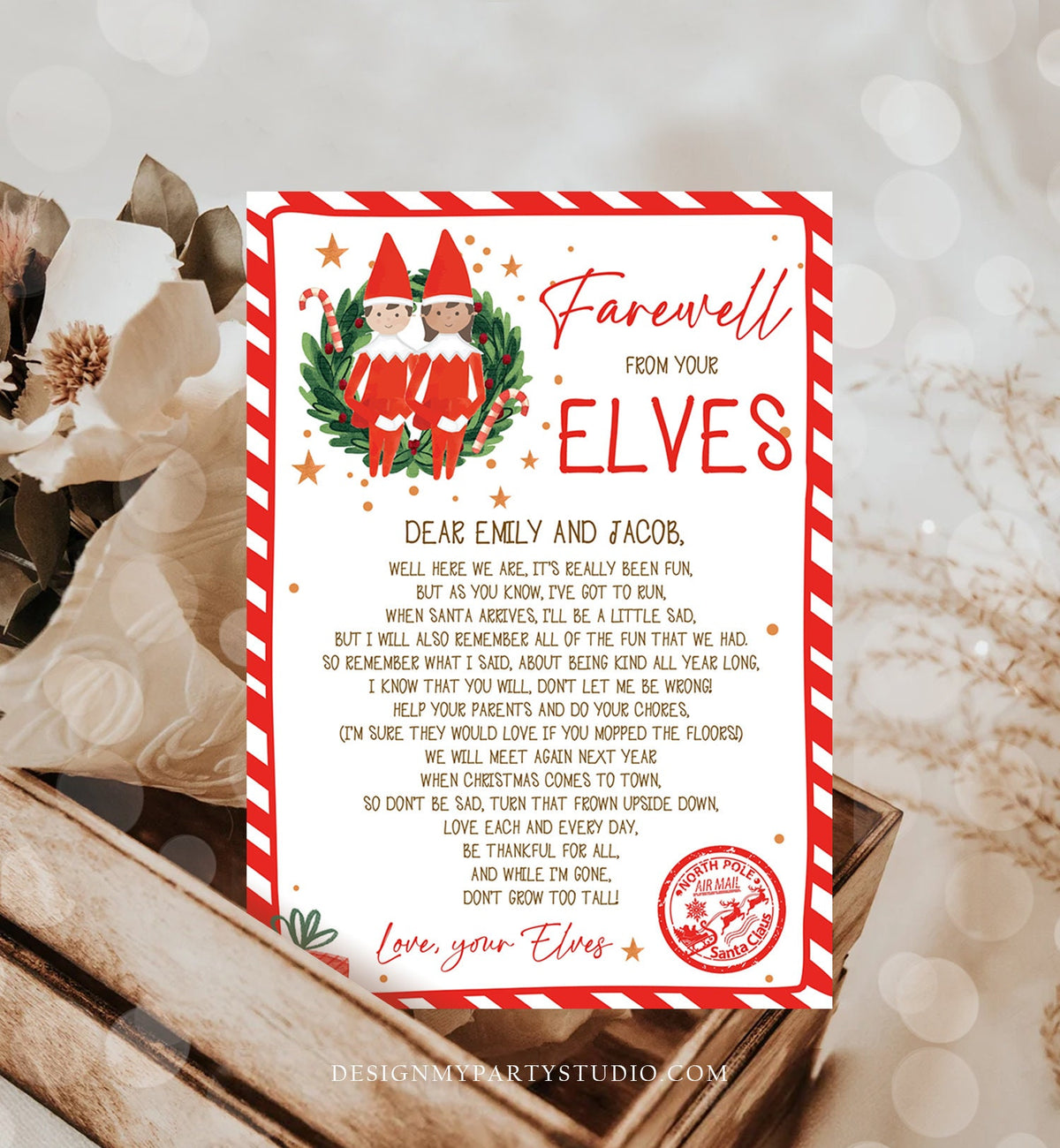 Editable Elf Goodbye Letter Farewell Letter Christmas Goodbye from Your Elves Christmas Elf Letter Santa Claus Poem Printable Template 0358
