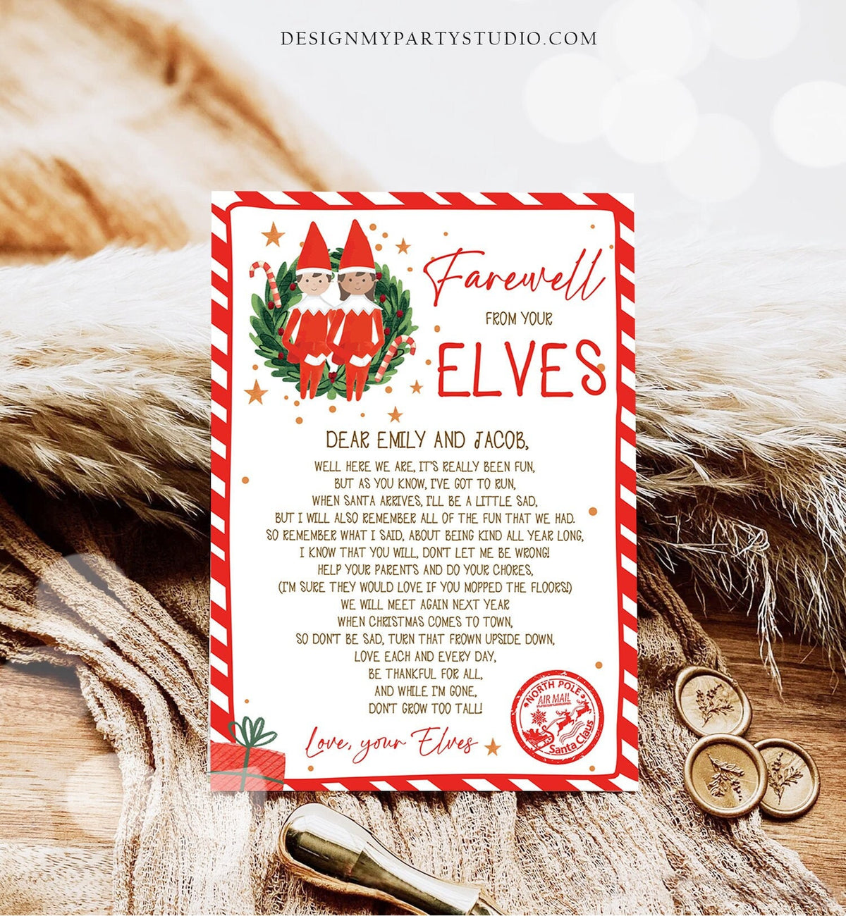 Editable Elf Goodbye Letter Farewell Letter Christmas Goodbye from Your Elves Christmas Elf Letter Santa Claus Poem Printable Template 0358