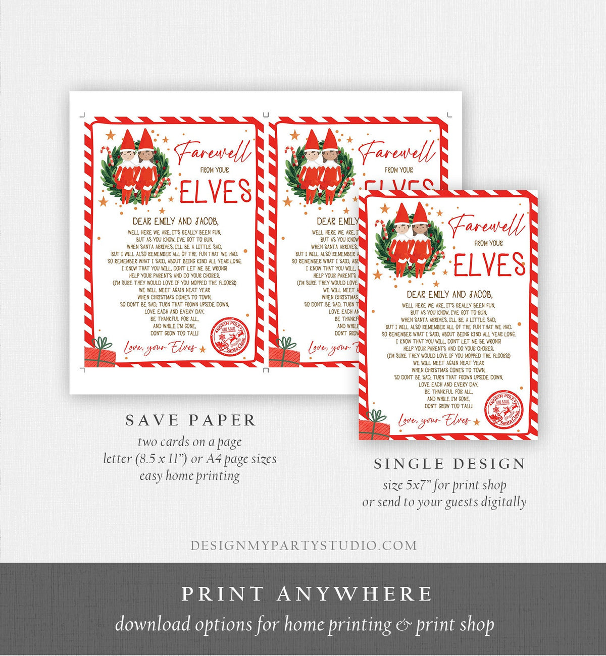 Editable Elf Goodbye Letter Farewell Letter Christmas Goodbye from Your Elves Christmas Elf Letter Santa Claus Poem Printable Template 0358