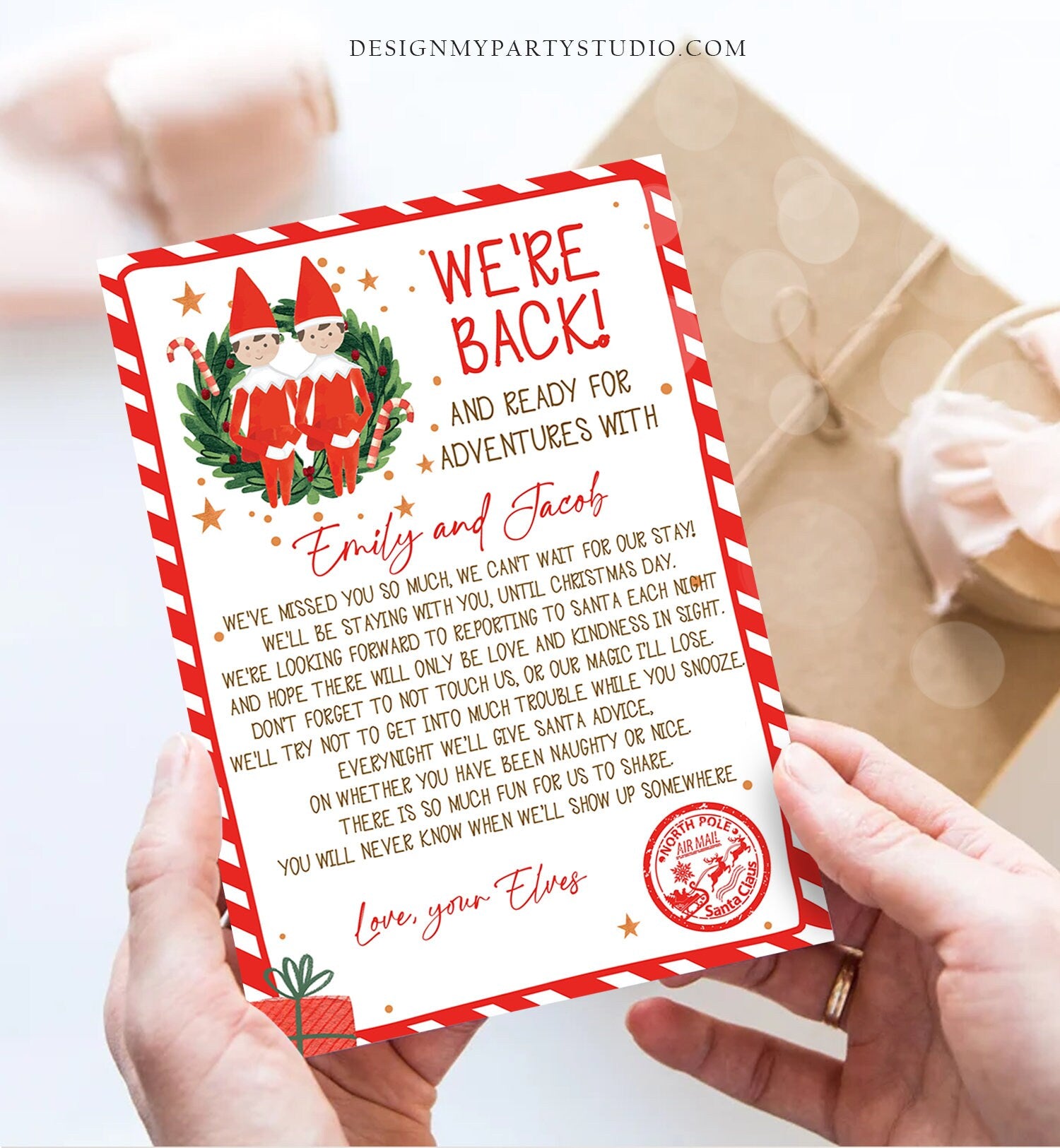 Editable Elf Arrival Letter Return Letter Christmas Elf We're Back Elf Welcome Hello Letter from Elves Boys Brothers Printable Template 0358