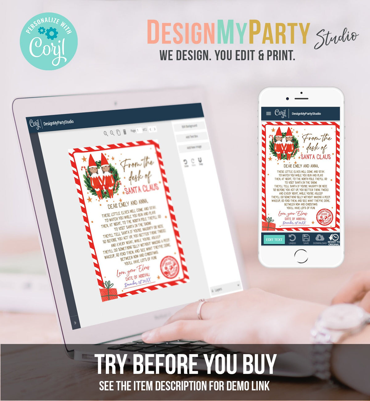 Editable First Time Elf Arrival Letter Return Letter Christmas Elf I'm Back Girls Sisters Elf Welcome Elf Santa Printable Template 0358