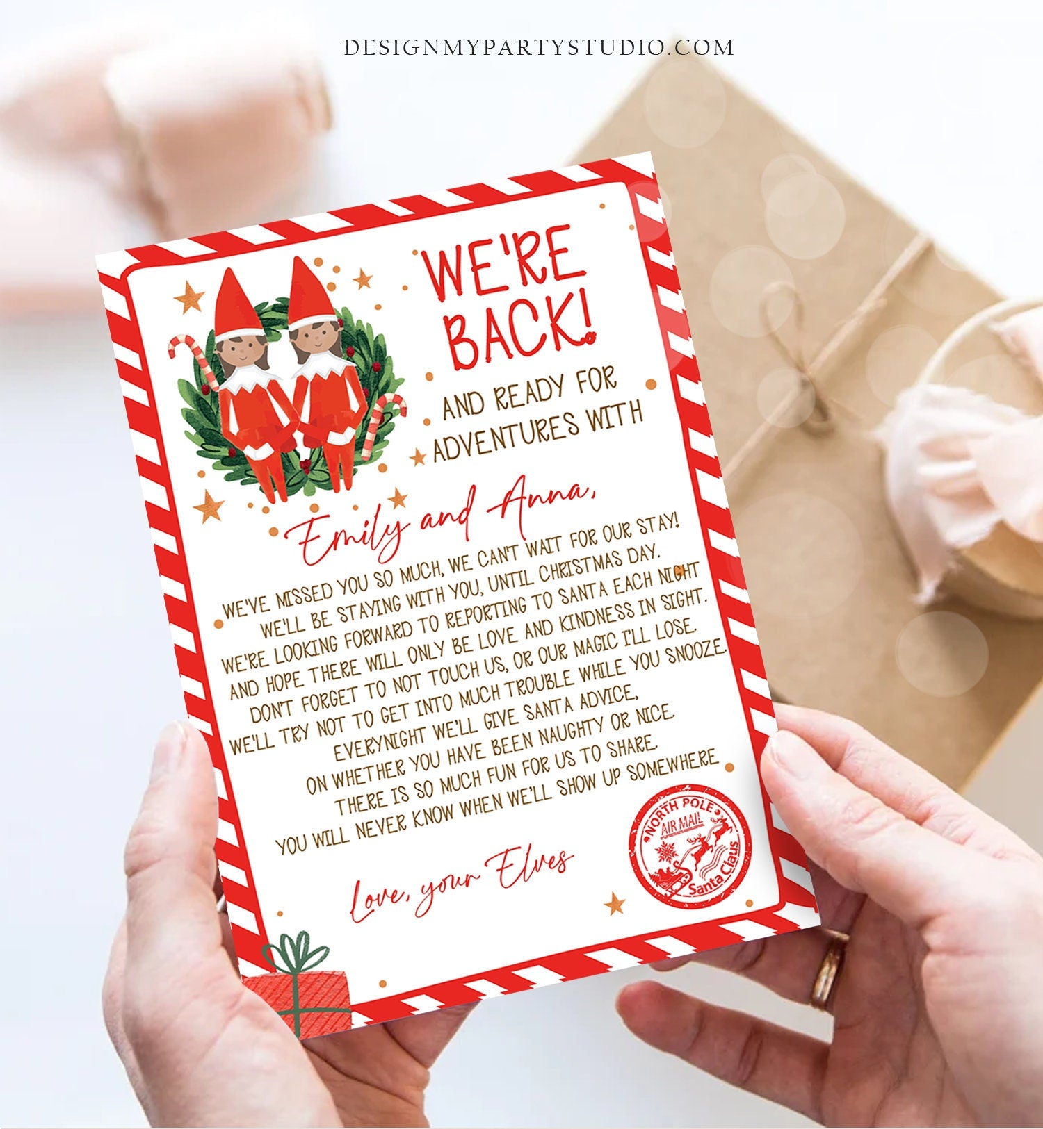 Editable Elf Arrival Letter Return Letter Christmas Elf We're Back Elf Welcome Hello Letter from Elves Girls Sisters Printable Template 0358
