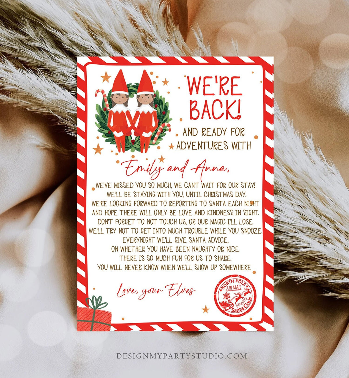 Editable Elf Arrival Letter Return Letter Christmas Elf We're Back Elf Welcome Hello Letter from Elves Girls Sisters Printable Template 0358