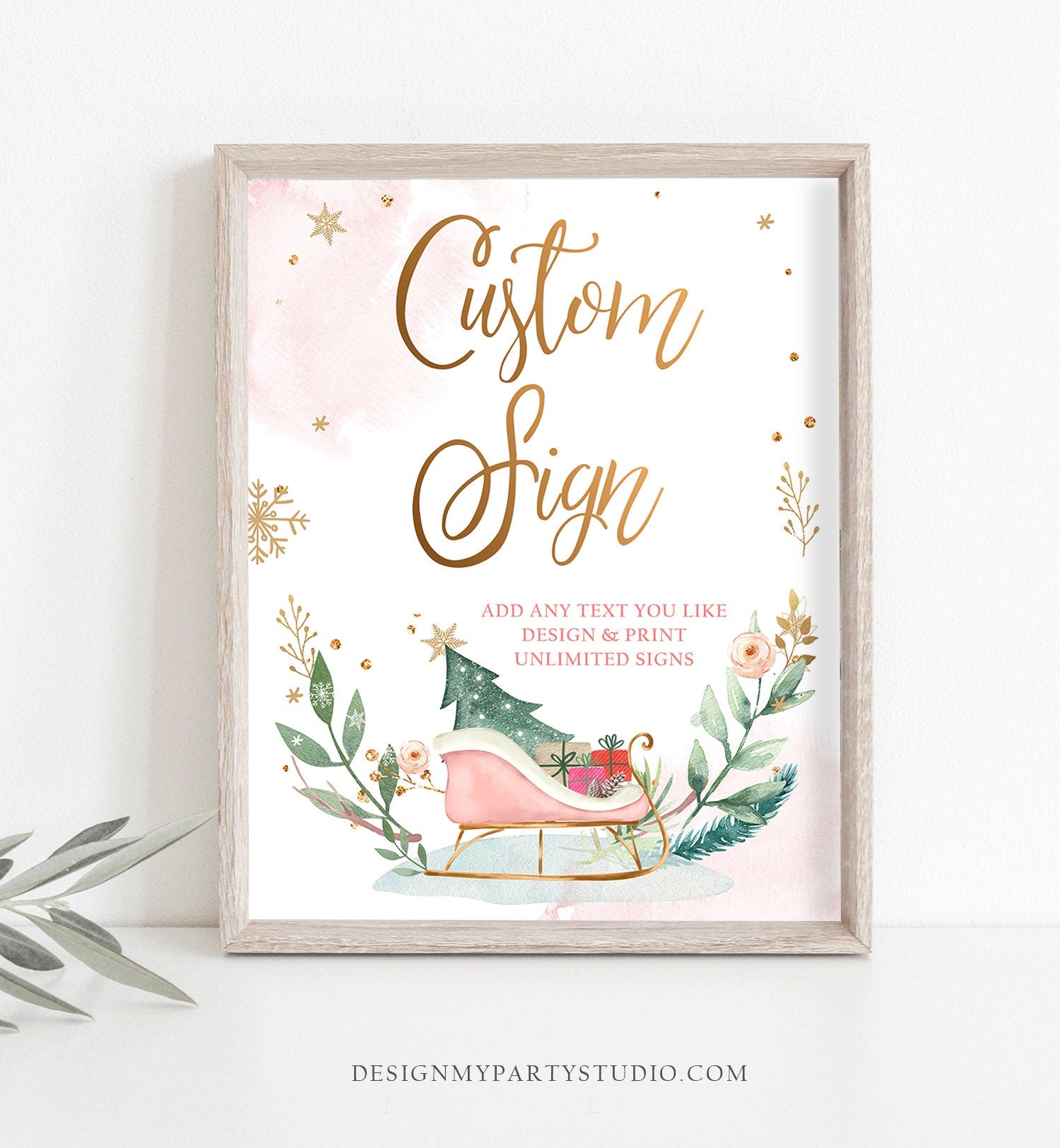 Editable Custom Sign Winter Baby Shower Sign Sleigh Winter Onederland Birthday Party Cold Outside Pink 8x10 Download PRINTABLE Corjl 0353