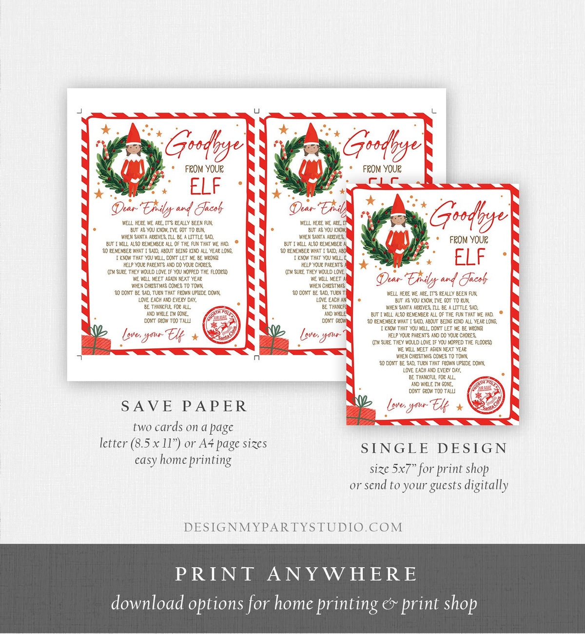 Editable Elf Goodbye Letter Girl Departure Letter Christmas Goodbye from Your Elf Christmas Elf Letter Santa Poem Printable Template 0358
