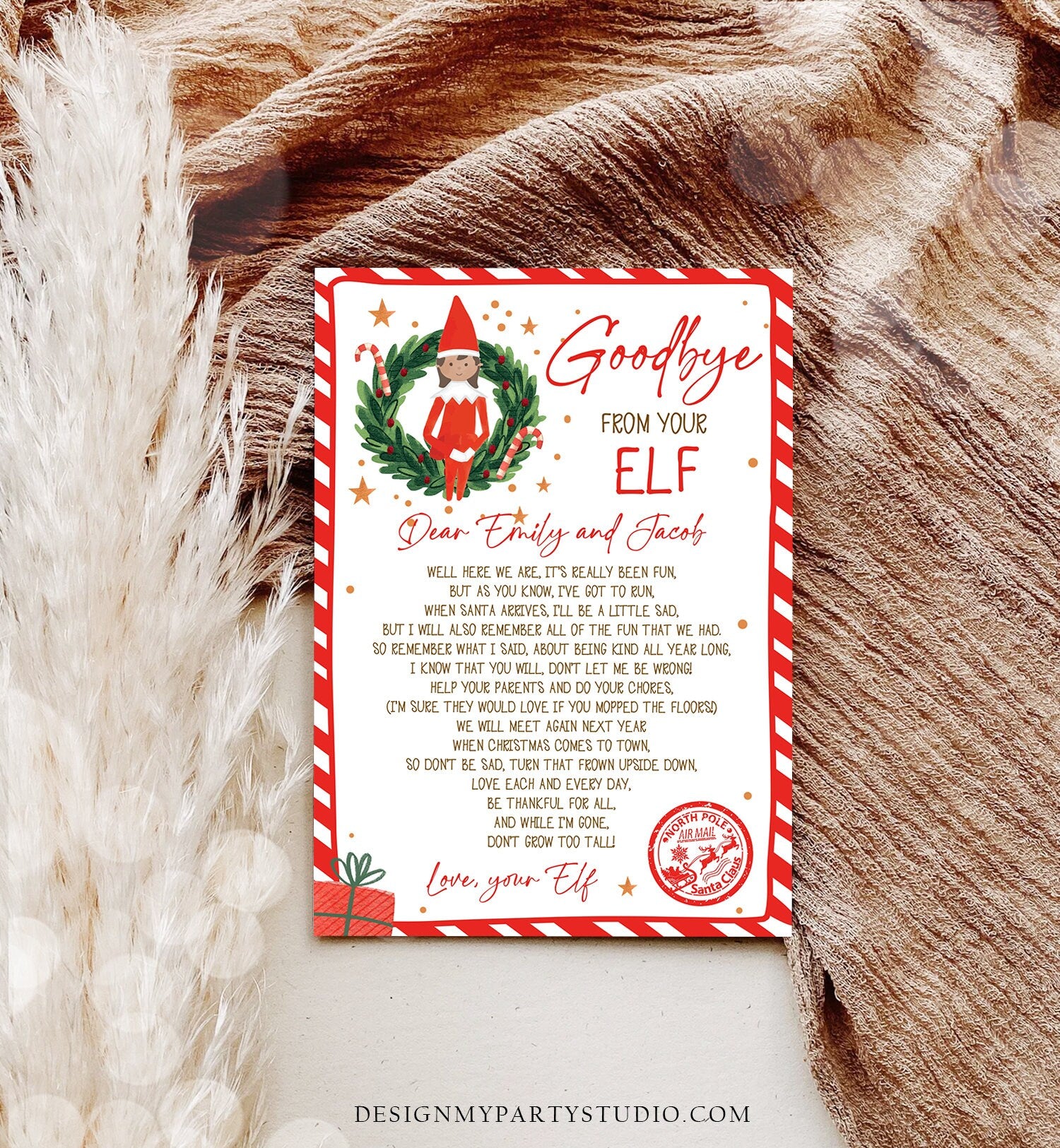 Editable Elf Goodbye Letter Girl Departure Letter Christmas Goodbye from Your Elf Christmas Elf Letter Santa Poem Printable Template 0358