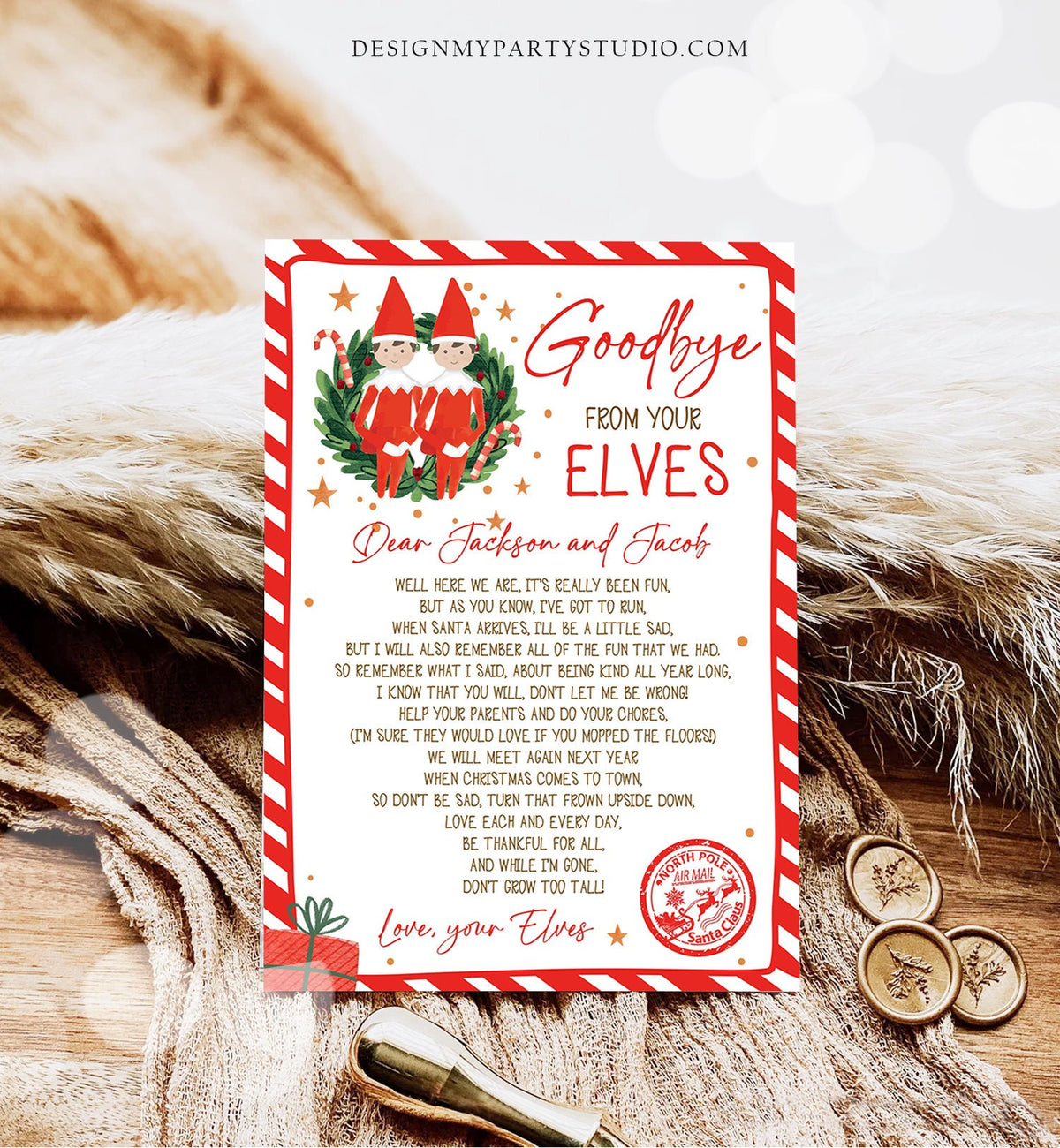 Editable Elf Goodbye Letter Boys Farewell Letter Christmas Goodbye from Your Elves Christmas Elf Letter Poem Brother Printable Template 0358