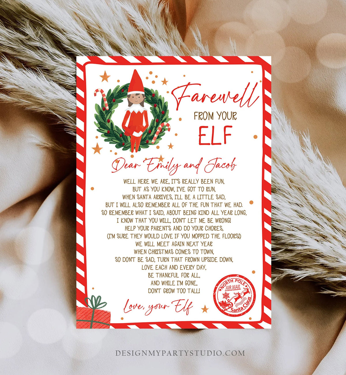 Editable Elf Goodbye Letter Girl Farewell Letter Christmas Goodbye from Your Elf Christmas Elf Letter Santa Poem Printable Template 0358