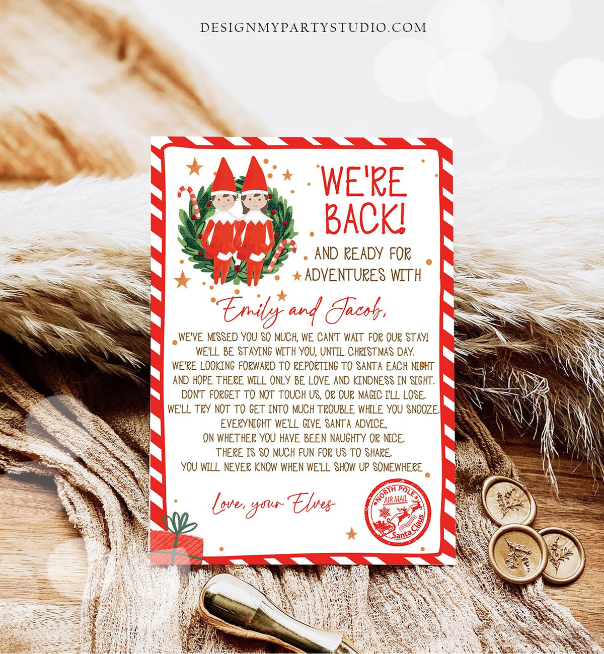 Editable Elf Arrival Letter Return Letter Christmas Elf We're Back Elf Welcome Hello Letter from Elves Boy and Girl Printable Template 0358