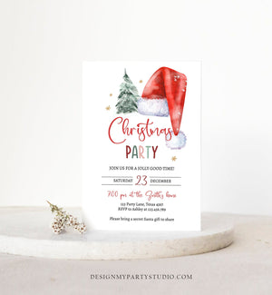 Editable Christmas Party Invitation Holiday Santa Hat Christmas Invitation Christmas Birthday Tree Corjl Template Download Printable 0444