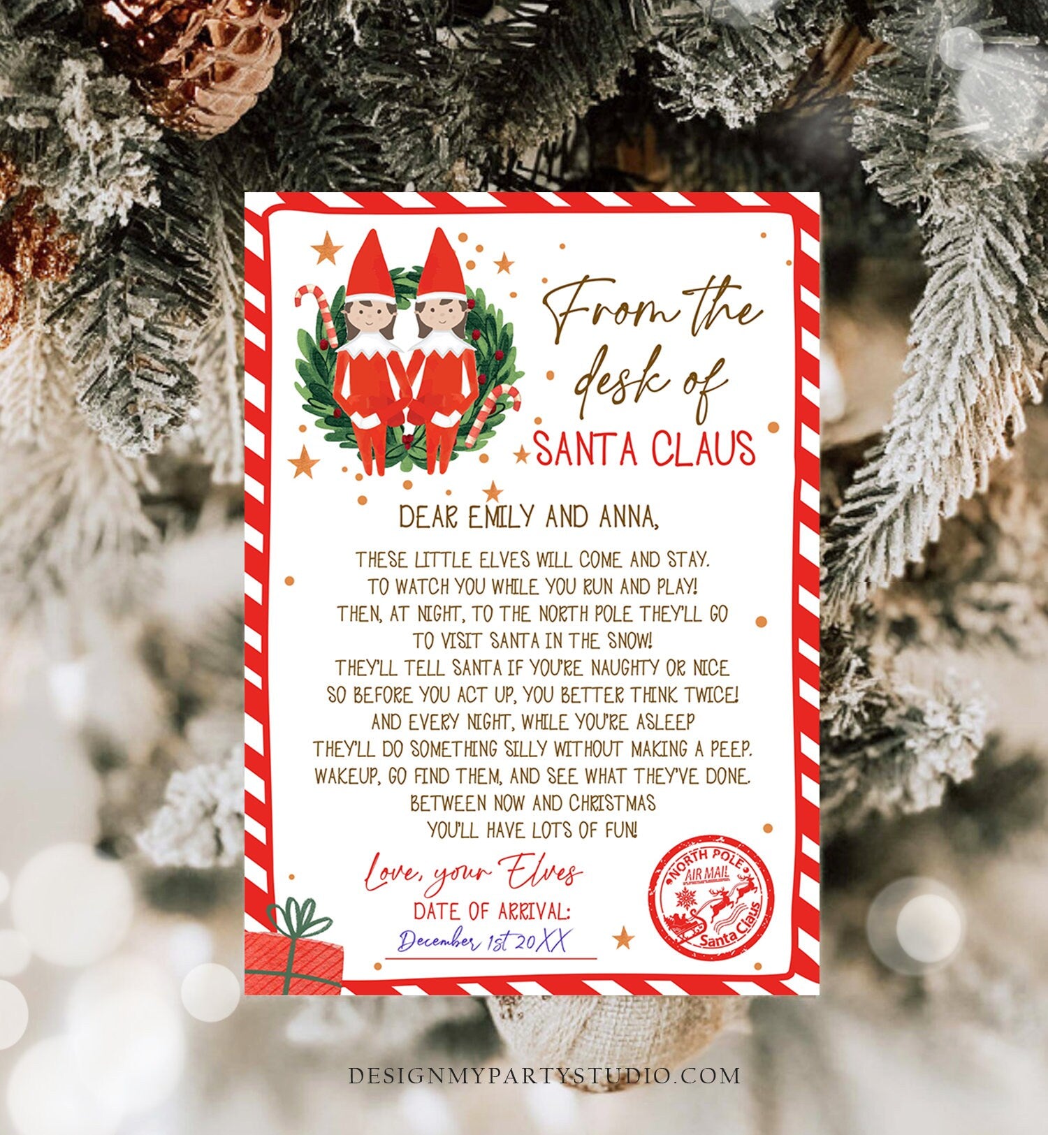 Editable First Time Elf Arrival Letter Return Letter Christmas Elf I'm Back Girls Sisters Elf Welcome Elf Santa Printable Template 0358