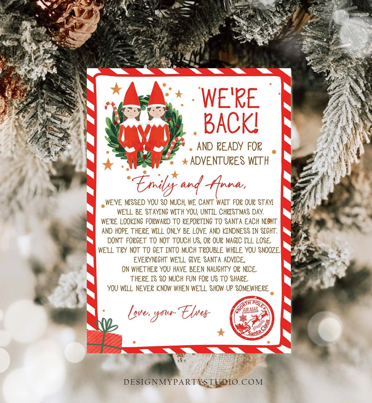 Editable Elf Arrival Letter Return Letter Christmas Elf We're Back Elf Welcome Hello Letter from Elves Girls Sisters Printable Template 0358