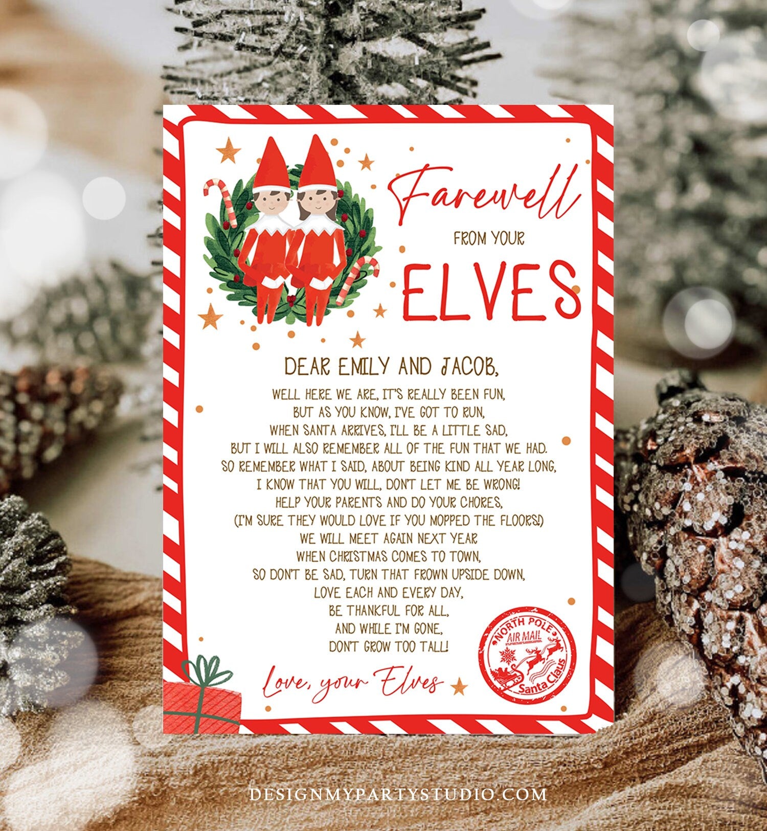 Editable Elf Goodbye Letter Farewell Letter Boy and Girl Christmas Goodbye from Your Elves Christmas Elf Letter Poem Printable Template 0358