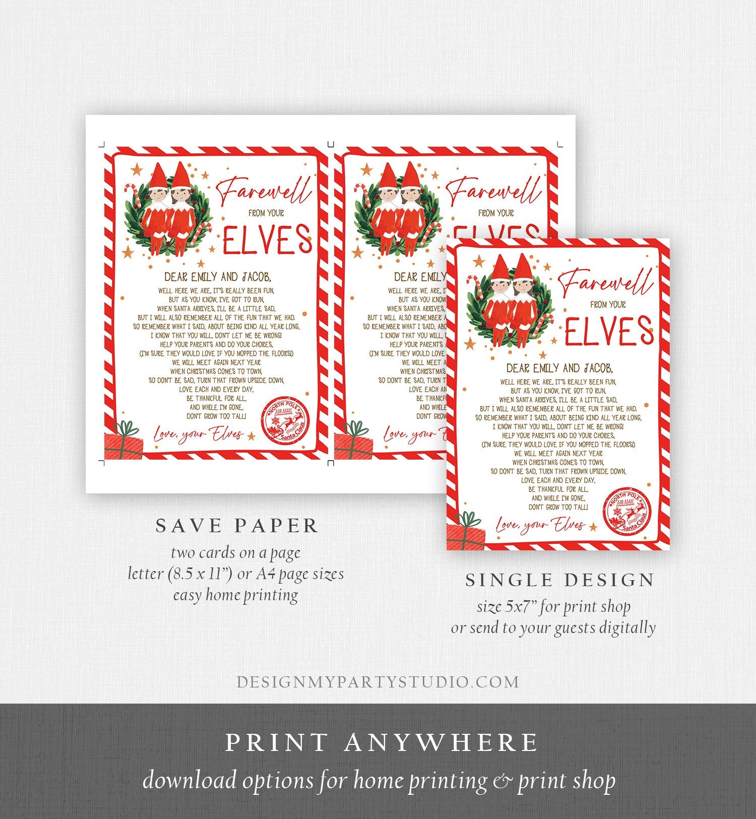 Editable Elf Goodbye Letter Farewell Letter Boy and Girl Christmas Goodbye from Your Elves Christmas Elf Letter Poem Printable Template 0358