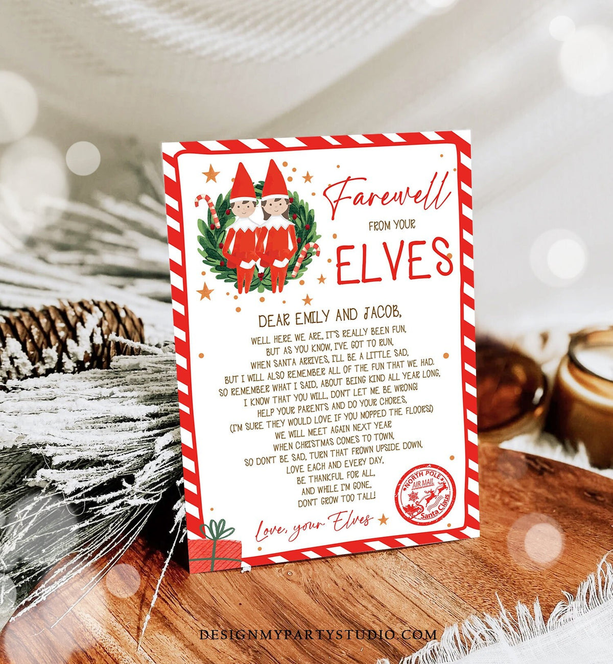 Editable Elf Goodbye Letter Farewell Letter Boy and Girl Christmas Goodbye from Your Elves Christmas Elf Letter Poem Printable Template 0358