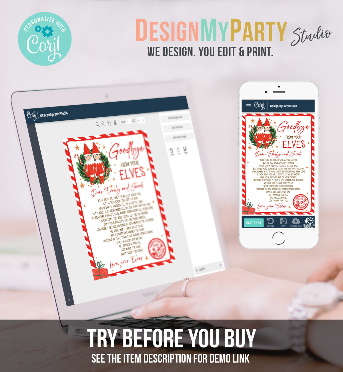 Editable Elf Goodbye Letter Boy and Girl Farewell Letter Christmas Goodbye from Your Elves Christmas Elf Letter Poem Printable Template 0358