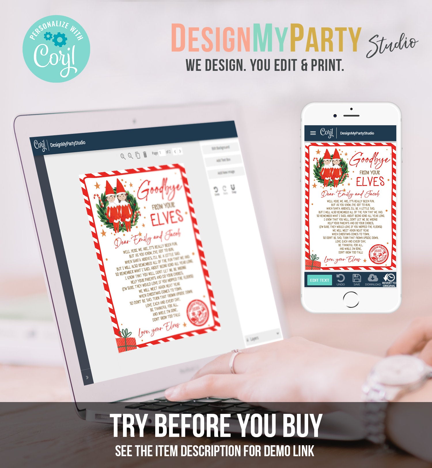 Editable Elf Goodbye Letter Boy and Girl Farewell Letter Christmas Goodbye from Your Elves Christmas Elf Letter Poem Printable Template 0358