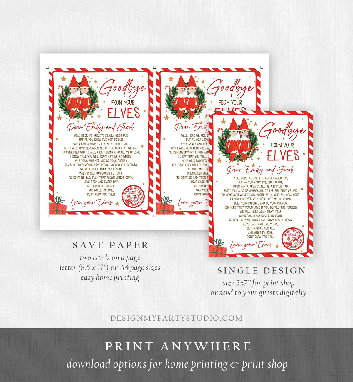 Editable Elf Goodbye Letter Boy and Girl Farewell Letter Christmas Goodbye from Your Elves Christmas Elf Letter Poem Printable Template 0358