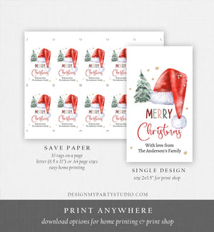 Editable Christmas Favor Tags Holiday Gift Tags Merry Christmas Santa Hat Elf Holiday Labels Download Printable Template Corjl 0443 0444