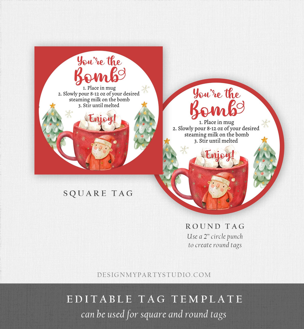 Editable Hot Chocolate Bomb Tags Bomb Instructions Cookies and Cocoa Favor Tags Winter Christmas You&#39;re The Bomb Digital PRINTABLE 0445 0443