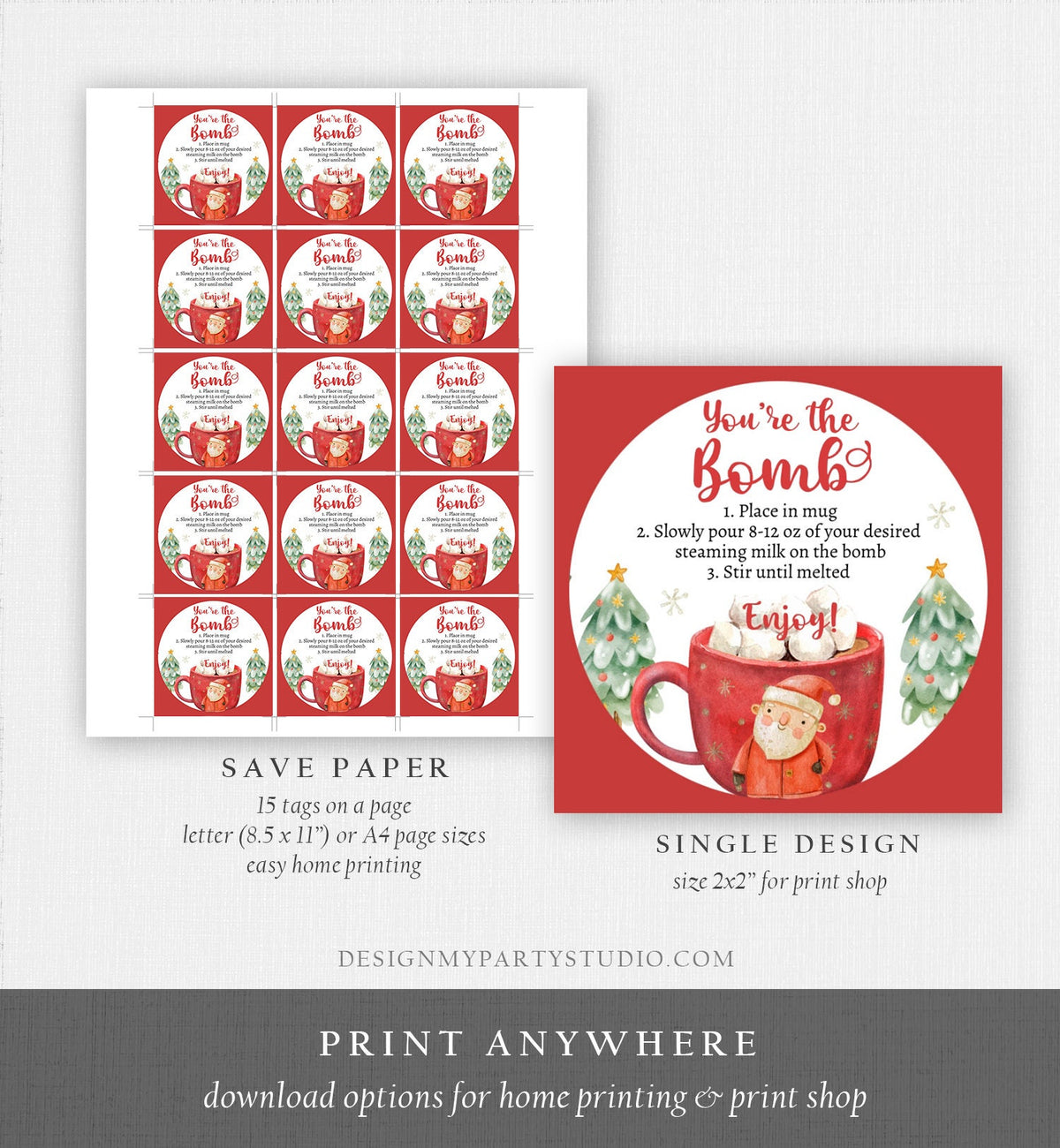 Editable Hot Chocolate Bomb Tags Bomb Instructions Cookies and Cocoa Favor Tags Winter Christmas You&#39;re The Bomb Digital PRINTABLE 0445 0443