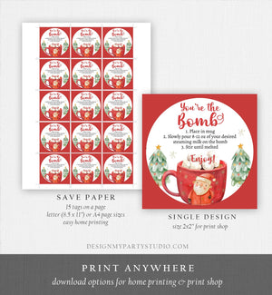 Editable Hot Chocolate Bomb Tags Bomb Instructions Cookies and Cocoa Favor Tags Winter Christmas You're The Bomb Digital PRINTABLE 0445 0443