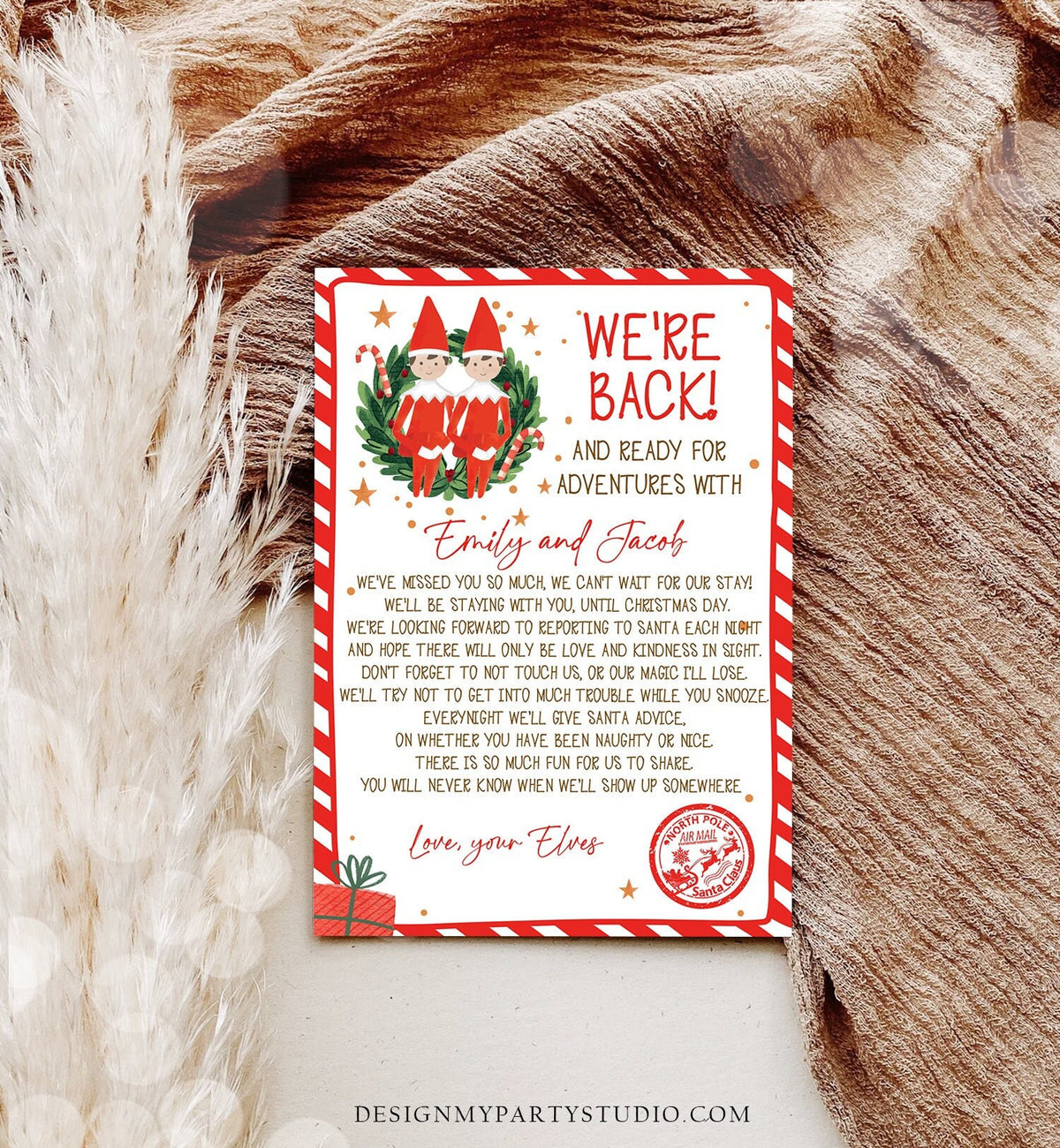 Editable Elf Arrival Letter Return Letter Christmas Elf We're Back Elf Welcome Hello Letter from Elves Boys Brothers Printable Template 0358
