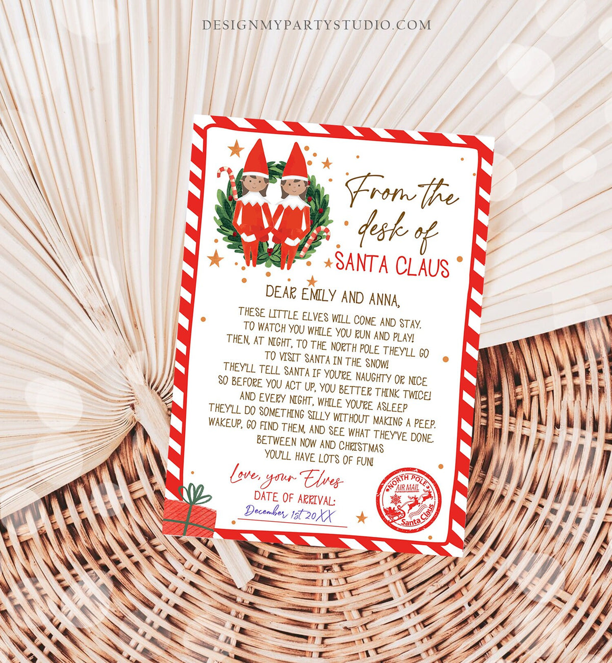 Editable First Time Elf Arrival Letter Return Letter Christmas Elf I'm Back Girls Sisters Elf Welcome Elf Santa Printable Template 0358