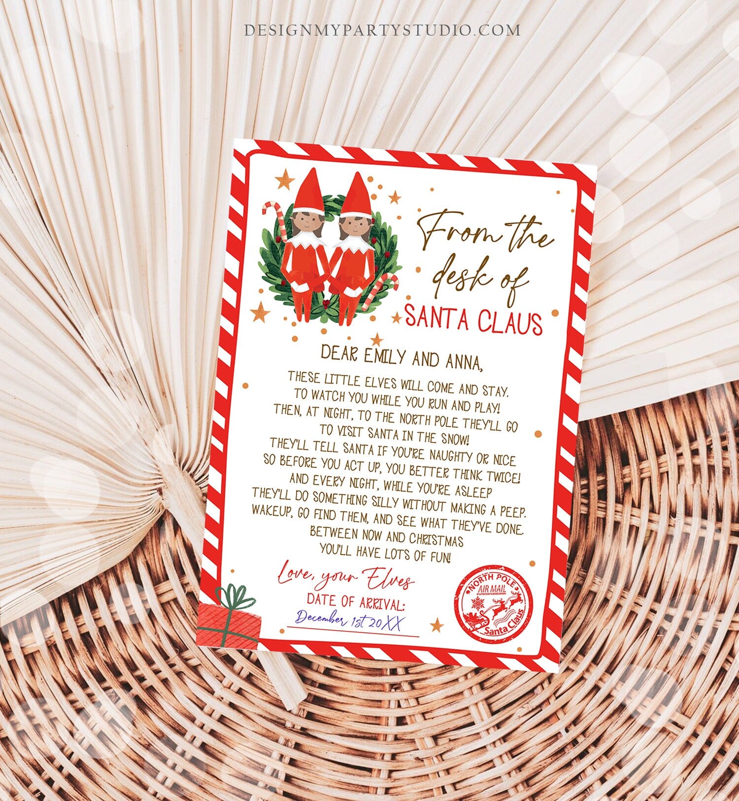 Editable First Time Elf Arrival Letter Return Letter Christmas Elf I'm Back Girls Sisters Elf Welcome Elf Santa Printable Template 0358