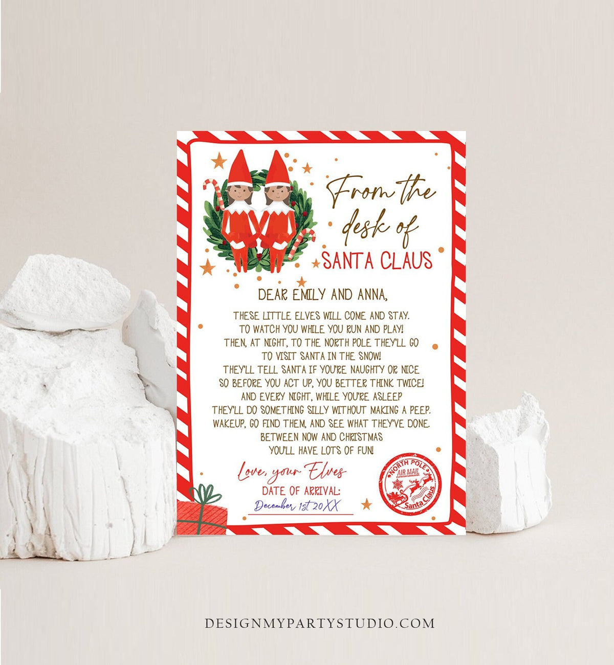 Editable First Time Elf Arrival Letter Return Letter Christmas Elf I'm Back Girls Sisters Elf Welcome Elf Santa Printable Template 0358