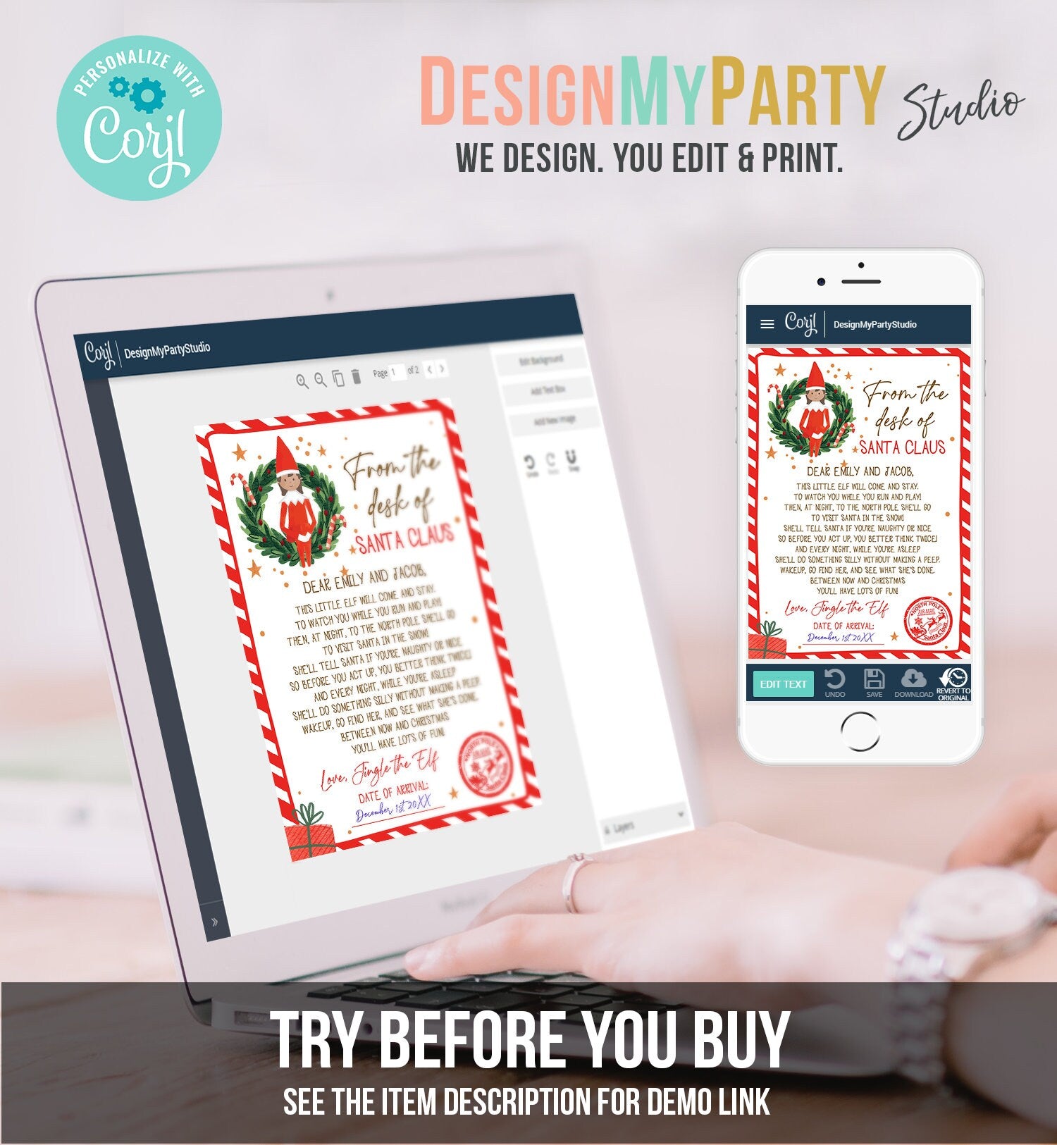Editable First Time Elf Arrival Letter Return Letter Christmas Elf I'm Back Girl Elf Welcome Christmas Elf Santa Printable Template 0358