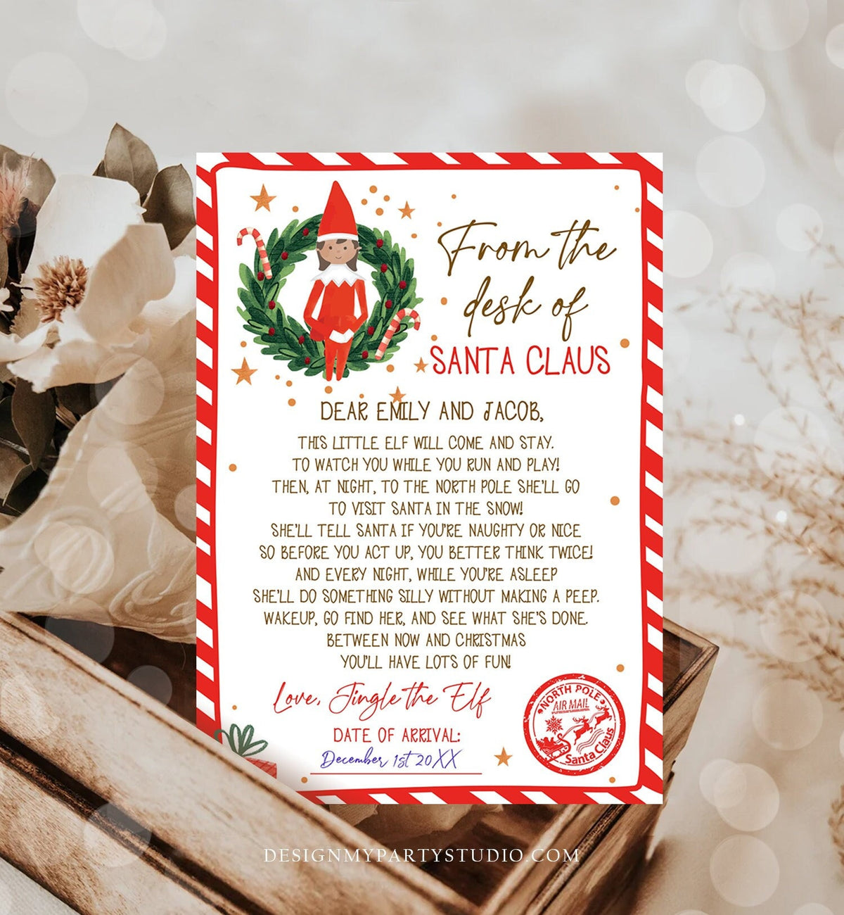 Editable First Time Elf Arrival Letter Return Letter Christmas Elf I'm Back Girl Elf Welcome Christmas Elf Santa Printable Template 0358