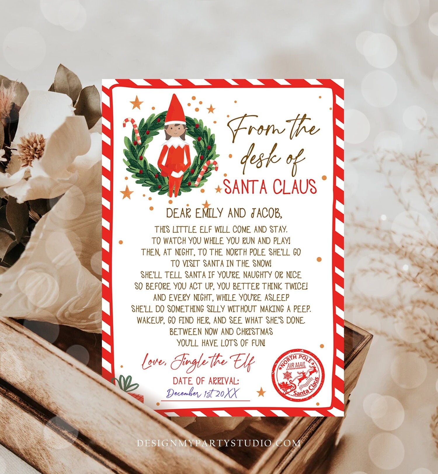 Editable First Time Elf Arrival Letter Return Letter Christmas Elf I'm Back Girl Elf Welcome Christmas Elf Santa Printable Template 0358