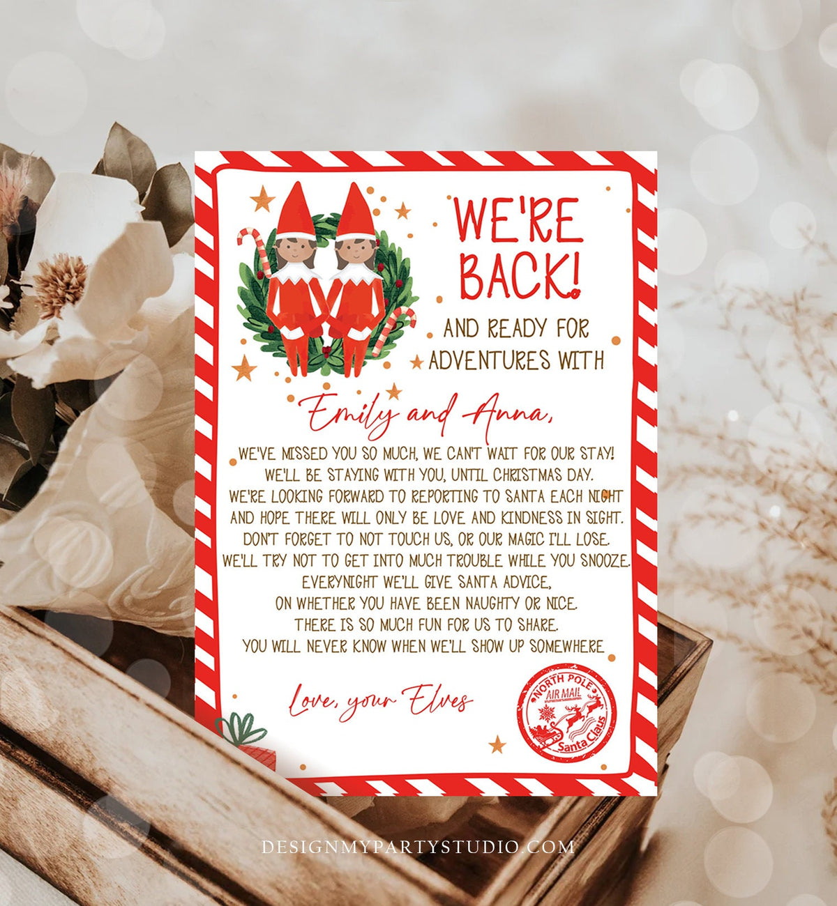 Editable Elf Arrival Letter Return Letter Christmas Elf We're Back Elf Welcome Hello Letter from Elves Girls Sisters Printable Template 0358