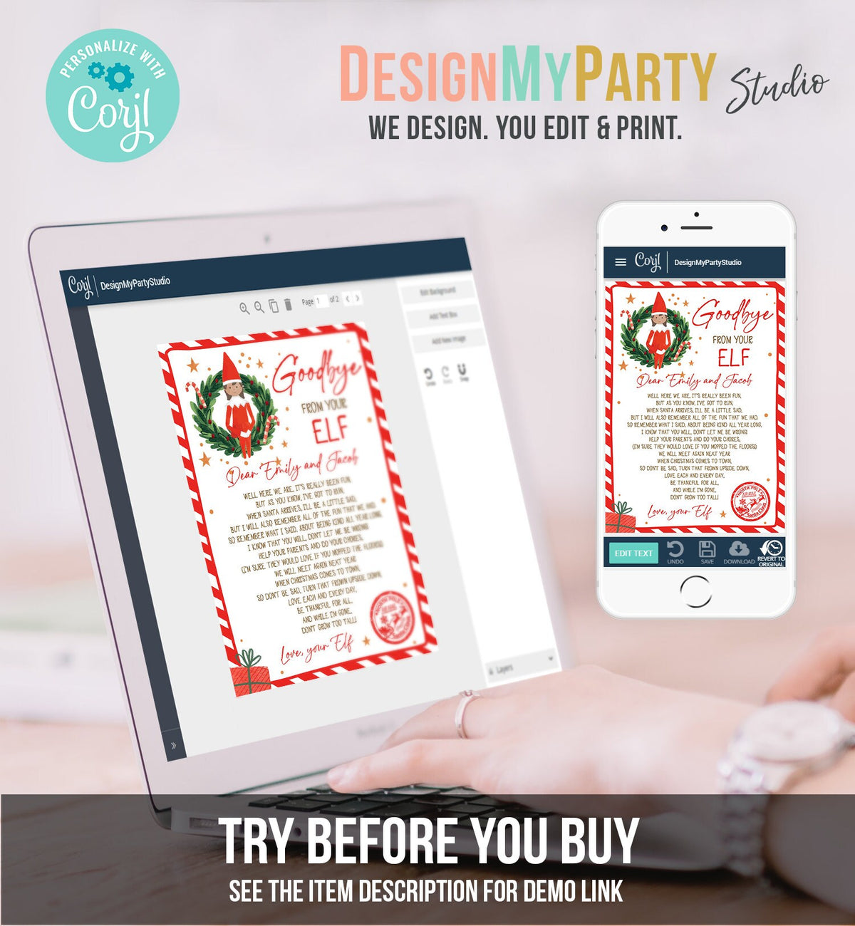 Editable Elf Goodbye Letter Girl Departure Letter Christmas Goodbye from Your Elf Christmas Elf Letter Santa Poem Printable Template 0358