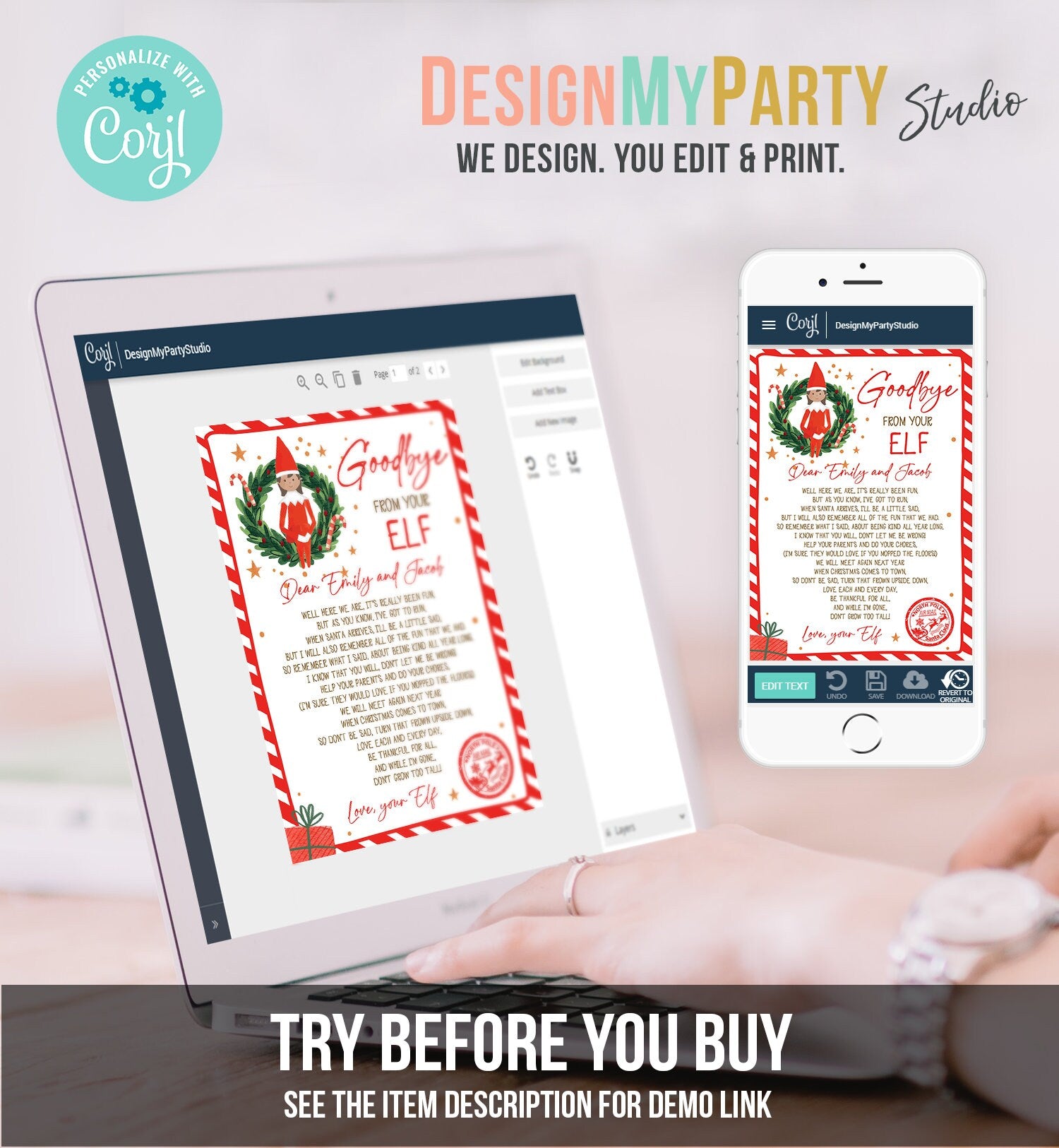Editable Elf Goodbye Letter Girl Departure Letter Christmas Goodbye from Your Elf Christmas Elf Letter Santa Poem Printable Template 0358