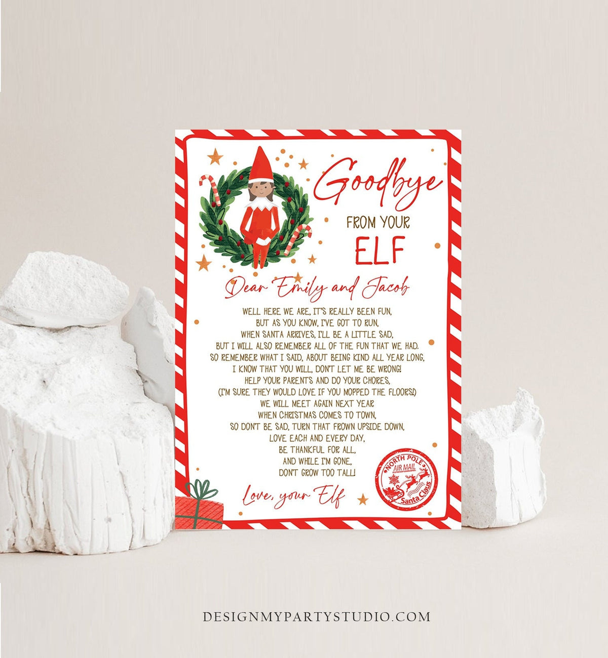 Editable Elf Goodbye Letter Girl Departure Letter Christmas Goodbye from Your Elf Christmas Elf Letter Santa Poem Printable Template 0358