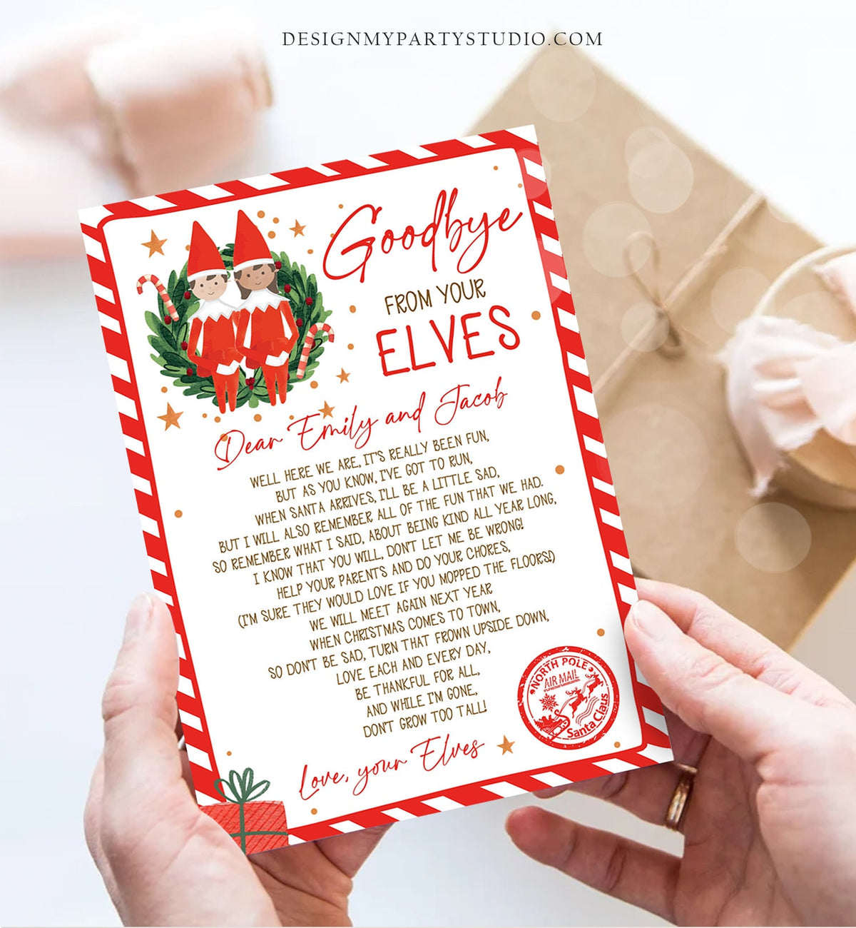 Editable Elf Goodbye Letter Boy and Girl Farewell Letter Christmas Goodbye from Your Elves Christmas Elf Letter Poem Printable Template 0358