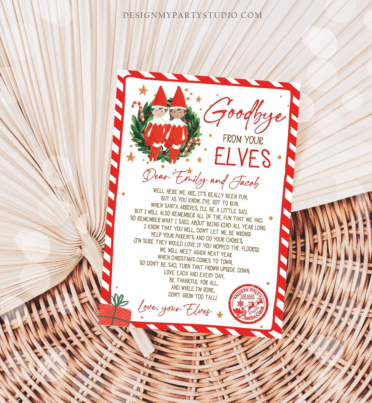 Editable Elf Goodbye Letter Boy and Girl Farewell Letter Christmas Goodbye from Your Elves Christmas Elf Letter Poem Printable Template 0358