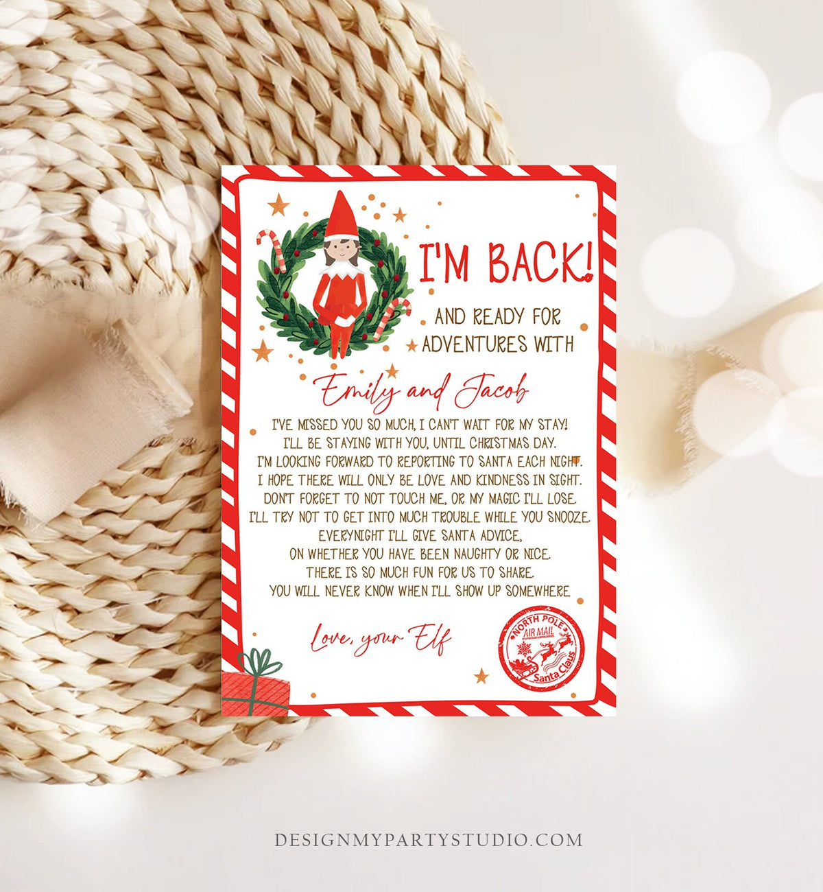Editable Elf Arrival Letter Girl Return Letter Christmas Elf I'm Back Elf Welcome Christmas Elf Letter From Your Elf Printable Template 0358