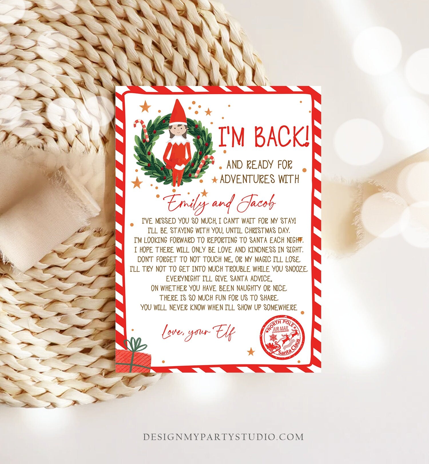 Editable Elf Arrival Letter Girl Return Letter Christmas Elf I'm Back Elf Welcome Christmas Elf Letter From Your Elf Printable Template 0358