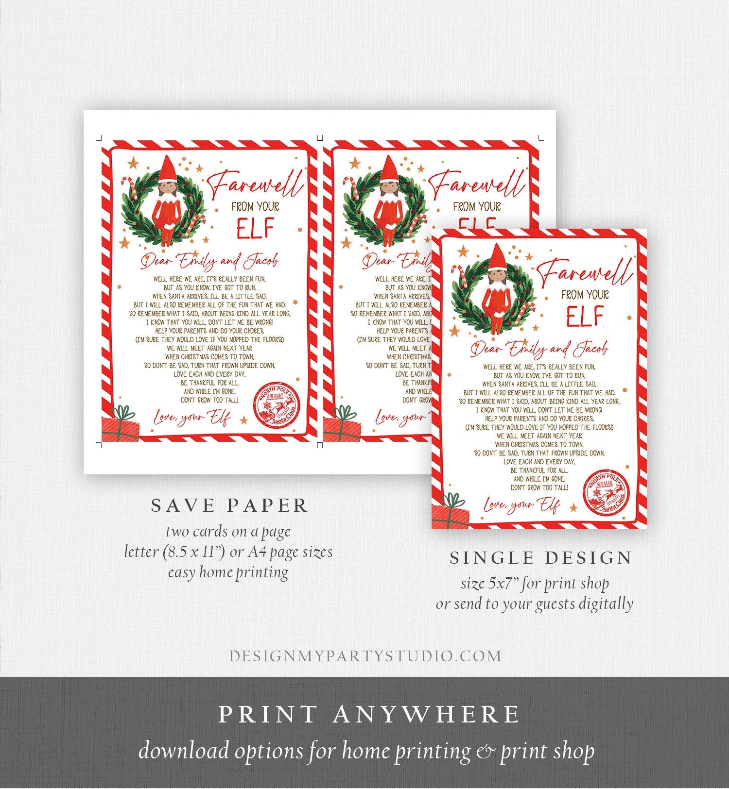 Editable Elf Goodbye Letter Girl Farewell Letter Christmas Goodbye from Your Elf Christmas Elf Letter Santa Poem Printable Template 0358