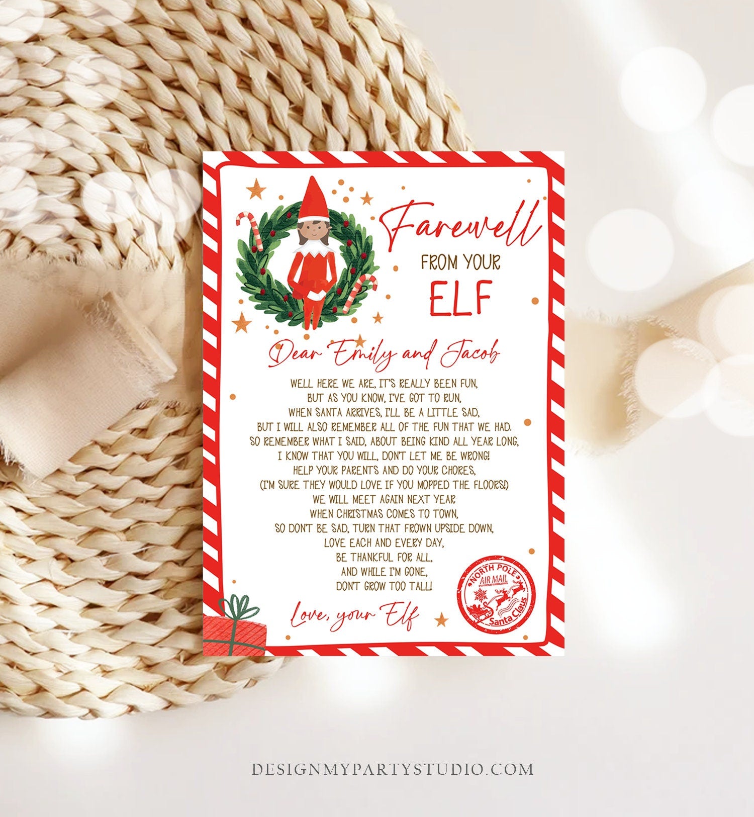 Editable Elf Goodbye Letter Girl Farewell Letter Christmas Goodbye from Your Elf Christmas Elf Letter Santa Poem Printable Template 0358