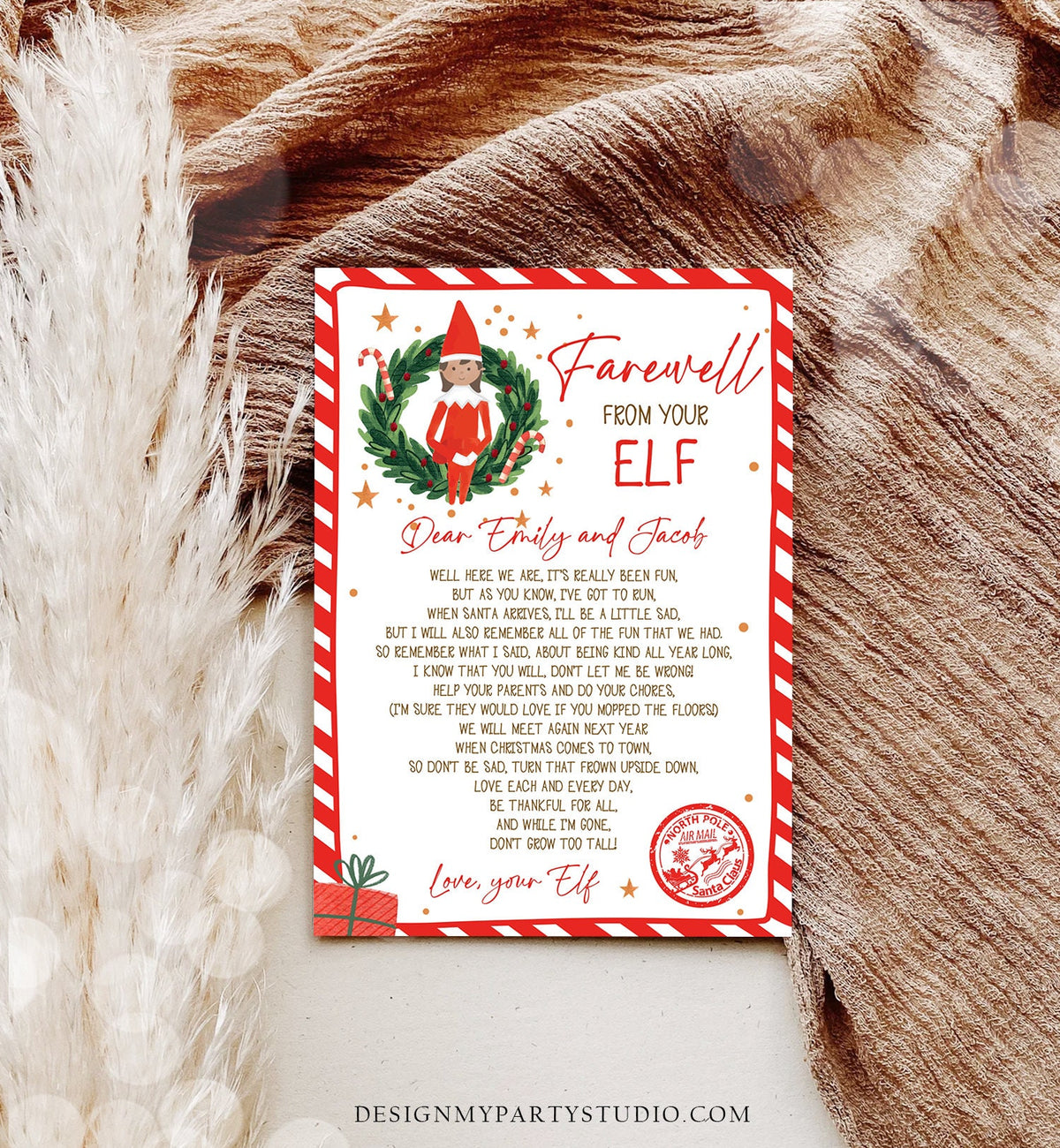 Editable Elf Goodbye Letter Girl Farewell Letter Christmas Goodbye from Your Elf Christmas Elf Letter Santa Poem Printable Template 0358