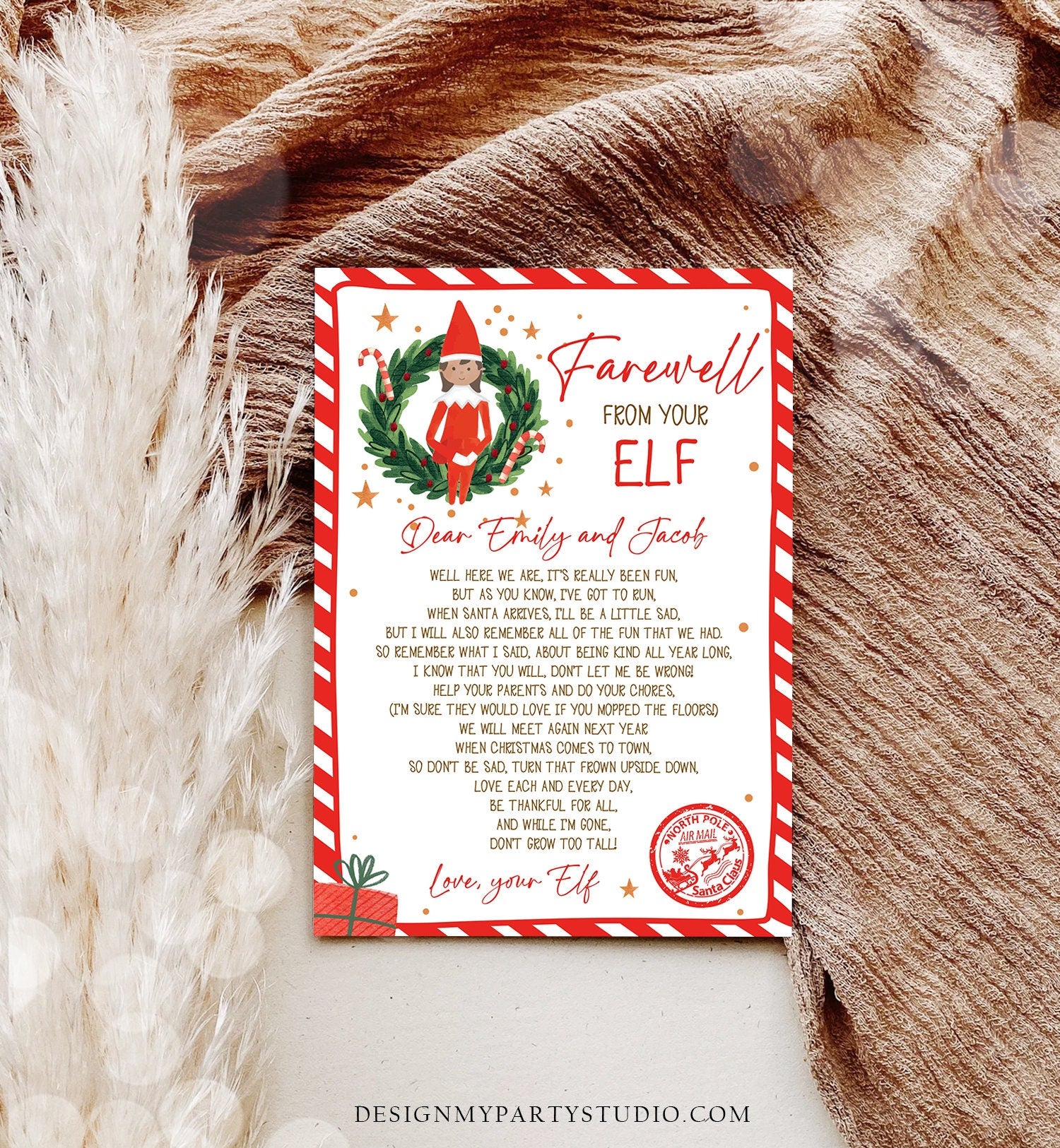 Editable Elf Goodbye Letter Girl Farewell Letter Christmas Goodbye from Your Elf Christmas Elf Letter Santa Poem Printable Template 0358