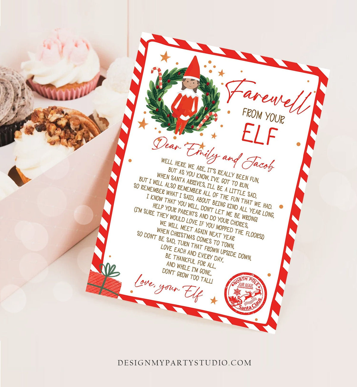 Editable Elf Goodbye Letter Girl Farewell Letter Christmas Goodbye from Your Elf Christmas Elf Letter Santa Poem Printable Template 0358