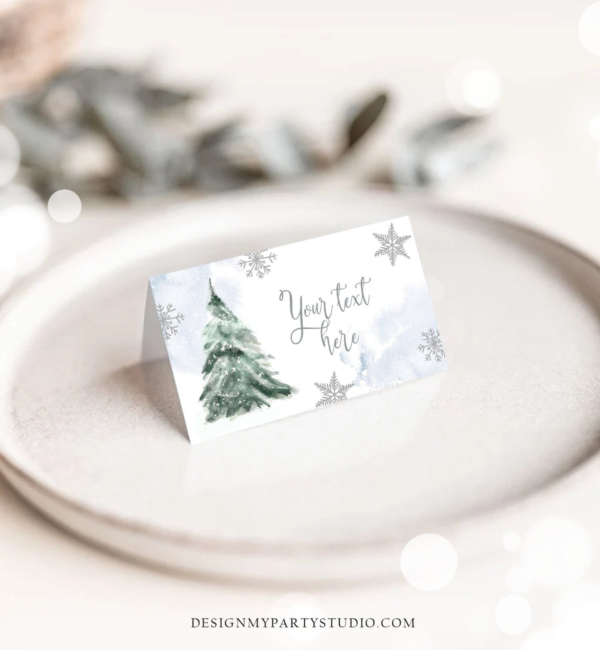 Editable Baby It&#39;s Cold Outside Tent Cards Winter Tree Labels Boy Birthday Baby Shower Place Cards Christmas Printable Template Corjl 0363